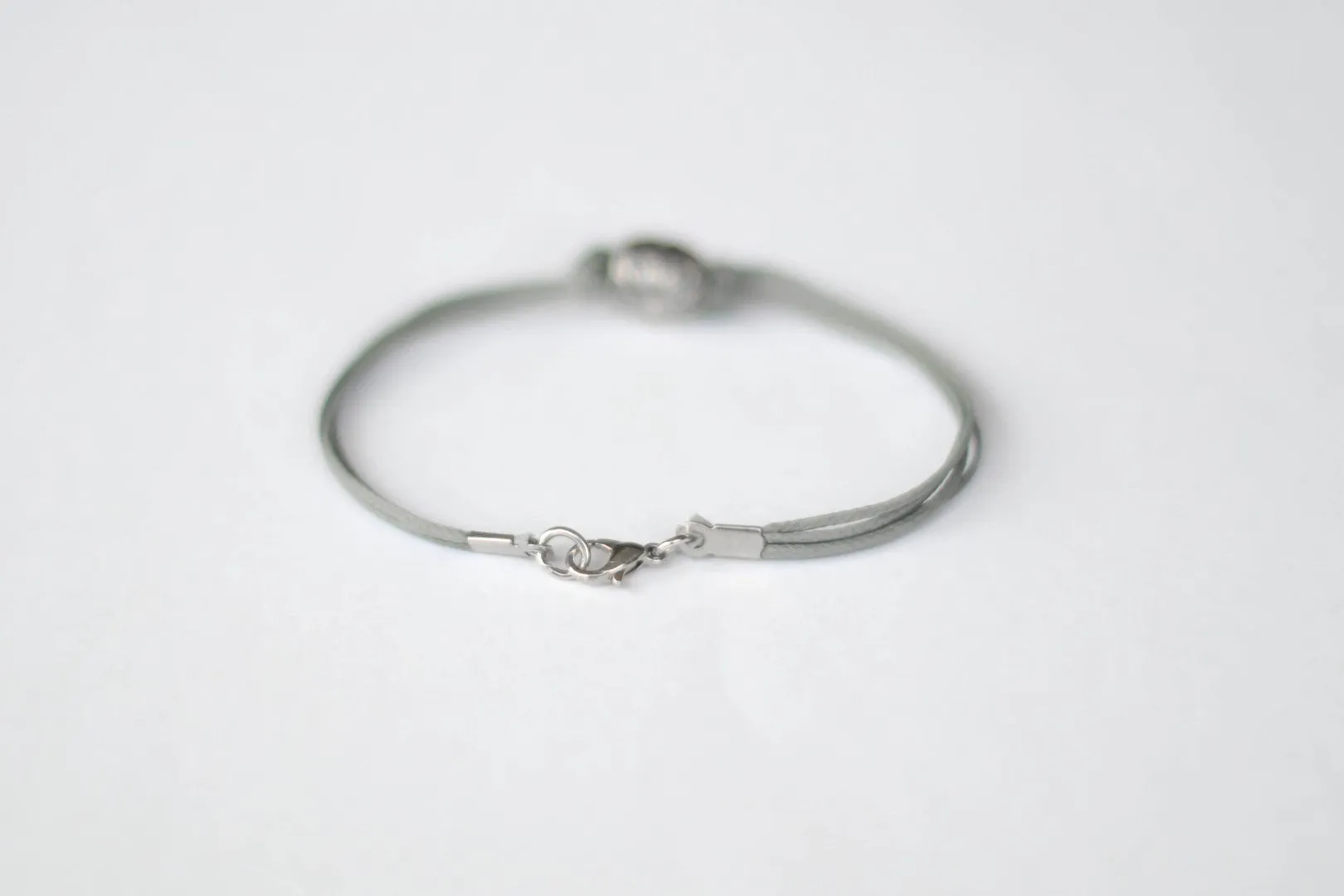 Silver UK bracelet for men, gray cord